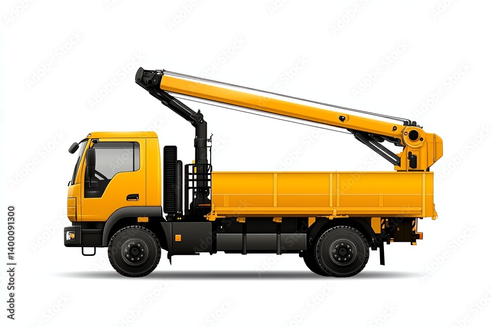 Naklejka premium a mobile crane arm folding clipart, compact storage view, line art, isolated on white background