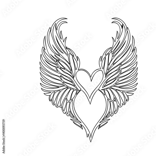 Winged Heart Symbolism in Black and White Lines