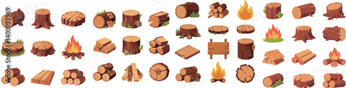wood vector set,burn wood