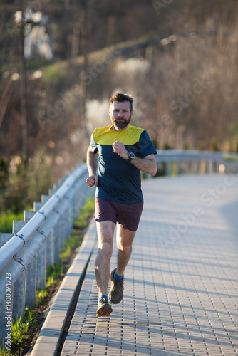 Obraz na płótnie fit man in his forties running outdoors w salonie