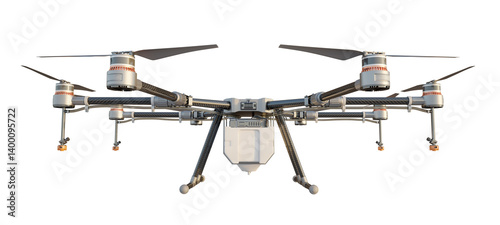 Agriculture drone. Front view. Innovative agricultural technology. Isolated on a transparent background. 3D illustration.