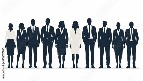 Silhouettes vectorielles business professionnels debout. Groupe hommes et femmes sur fond blanc.