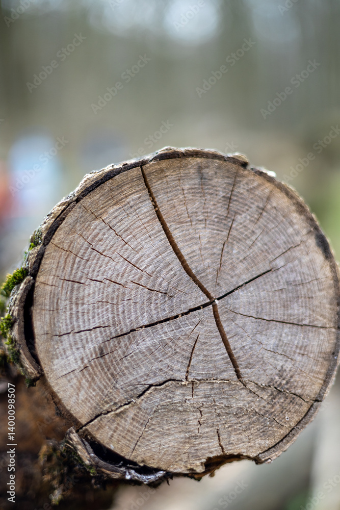 Naklejka premium Tree trunk cut down in the forest