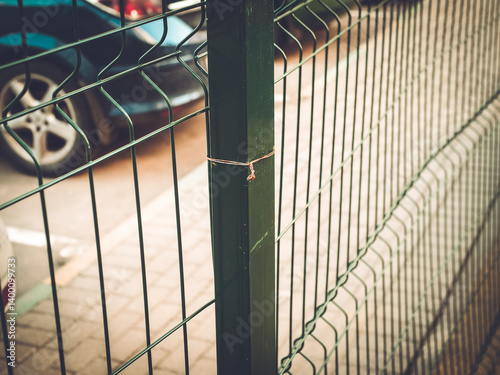 Photography Green fence of a playground made of mesh in Moscow