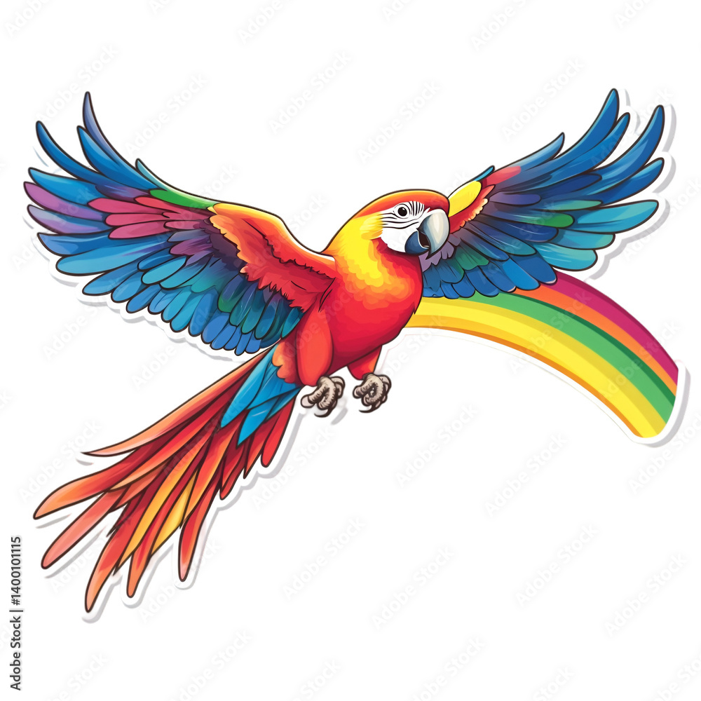 Obraz premium Colorful macaw in flight tropical rainforest digital art vibrant environment close-up view wildlife concept