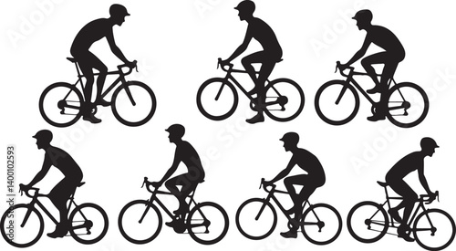 Cyclist Silhouettes in Motion – Vector Illustration Set

Biking Poses Silhouette Collection – Road Cyclists in Action

Cycling Shadow Figures – Dynamic Bicycle Rider Silhouettes