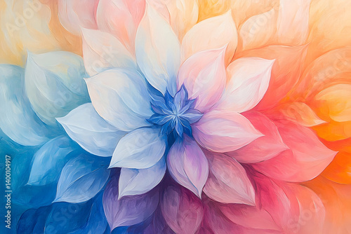 A vibrant floral painting of a large, colorful flower.