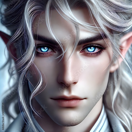 Meet the enchanting elven warrior, his striking blue eyes reflecting the wisdom of ages and the magic of the forest.