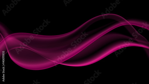 Bright purple pink abstract elegant waves on the black background