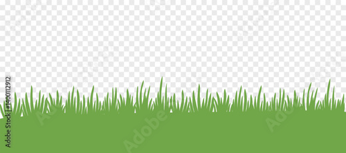 Green grass background. Template of green grass landscape. Isolated grass on transparent background. Vector illustration in flat style.