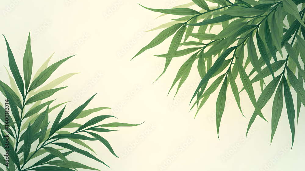 Fototapeta premium Bamboo leaves in artistic design nature scene illustration tranquil setting