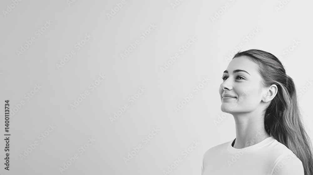 Inspiring smiling woman profile studio setting portrait photography bright environment positive vibes