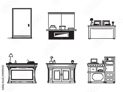 Reception Desk Outline Vector Pack