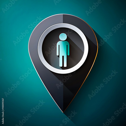 Paper cut map marker with a silhouette of a person. GPS location symbol. Paper art style. Male and female symbols.