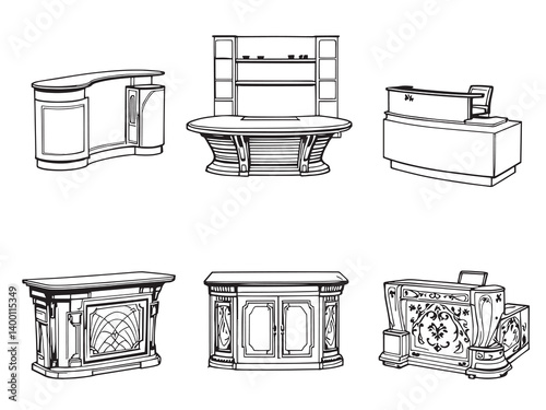 Modern Reception Desk Line Art
