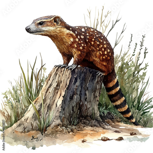 Tenrec, watercolor vector, isolated on a white background.