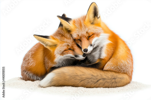 Wallpaper Mural A detailed image of two foxes sitting closely with their eyes closed, expressing affection Torontodigital.ca