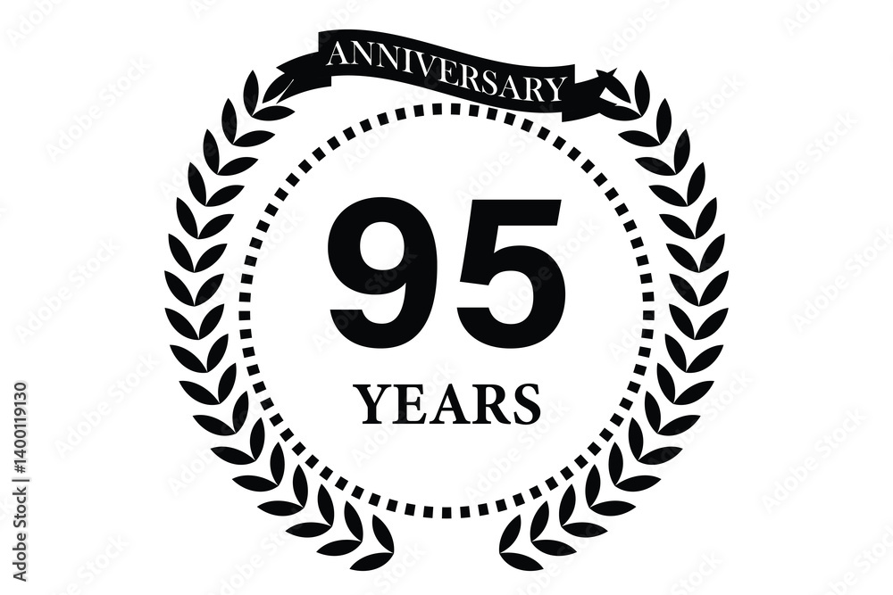 95 years anniversary icon with laurel wreath and number icon. 95 years anniversary icon with laurel wreath and number icon.