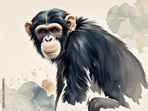 Curious charm in flow chimpanzee isolated watercolor vector illustration svg 