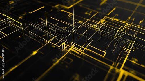 Abstract digital background featuring intricate yellow lines on a dark surface, representing modern technology and innovation in cybersecurity.