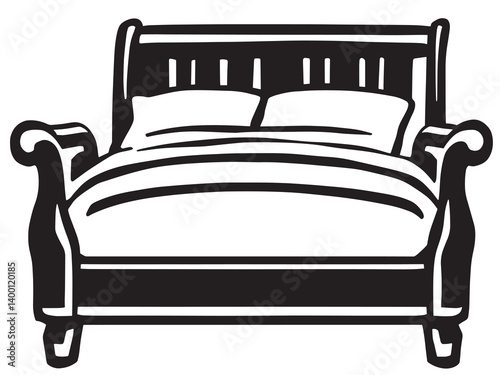 Sleigh Bed Minimal Line Art Set
