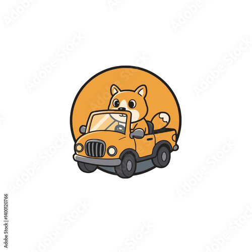 Cute Fox Driving a Car Cartoon Illustration