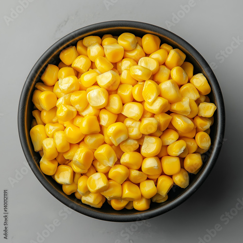 bowl of Corn slices, top view, white background