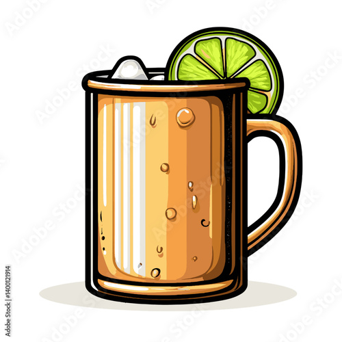 Refreshing moscow mule cocktail served in a frosty glass with a lime wedge and ice