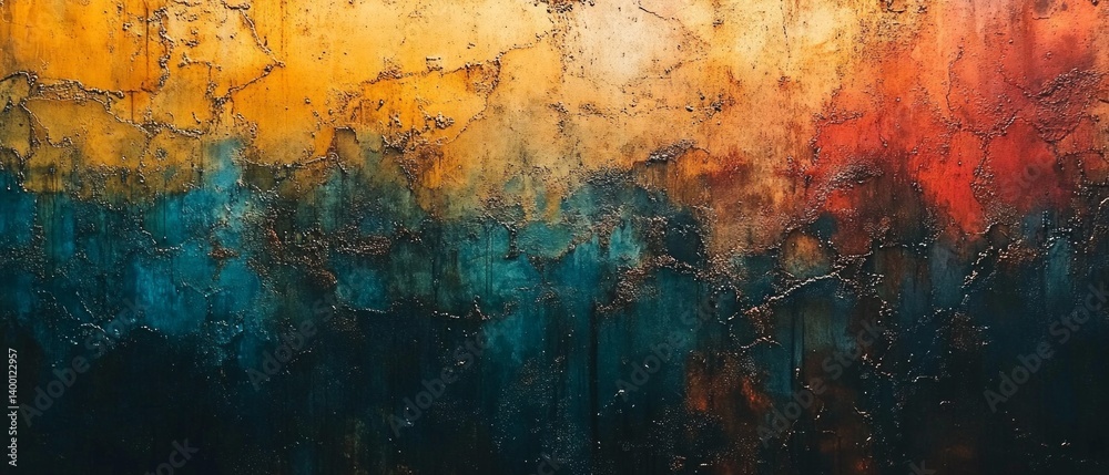 Abstract background with bright color transitions from yellow and orange to blue and black, for creative projects, web design, covers or promotional materials.