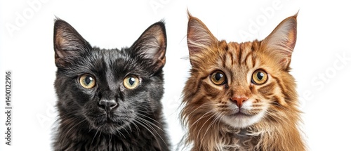 Obraz na płótnie Two cats with different colors on a white background, perfect for illustrations in pet and veterinary articles. w salonie