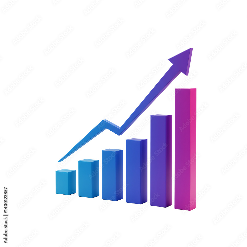 3D Bar Graph Showing Upward Trend with Blue and Purple Gradient 3D Bar Graph Showing Upward Trend with Blue and Purple Gradient