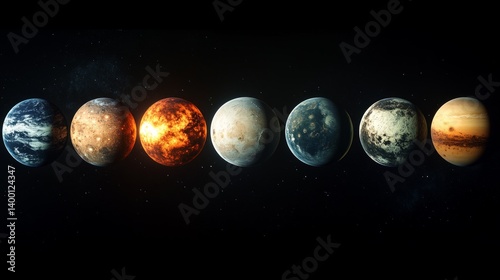Obraz na płótnie Cosmic illustration of solar system planets on starry sky background, suitable for scientific articles, educational materials. w salonie