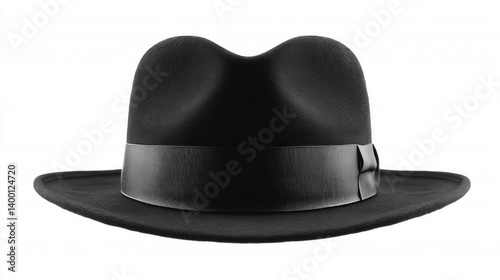 Obraz na płótnie Black hat with wide brim and decorative ribbon, a stylish accessory for men. In fashion magazines, on accessory websites, in advertisements of stylish clothes. w salonie