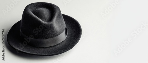 Obraz na płótnie Elegant black hat with silk ribbon, classic style for men, emphasizes respectability and elegance. In fashion accessories ads, on menswear websites, style blogs. w salonie