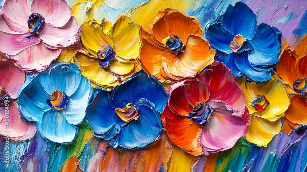 Abstract background with bright colors depicting flowers applied with brush strokes, suitable for backgrounds of websites, banners, presentations, social networks.