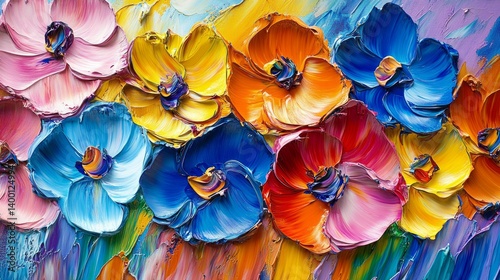 Obraz na płótnie Abstract background with bright colors depicting flowers applied with brush strokes, suitable for backgrounds of websites, banners, presentations, social networks. w salonie