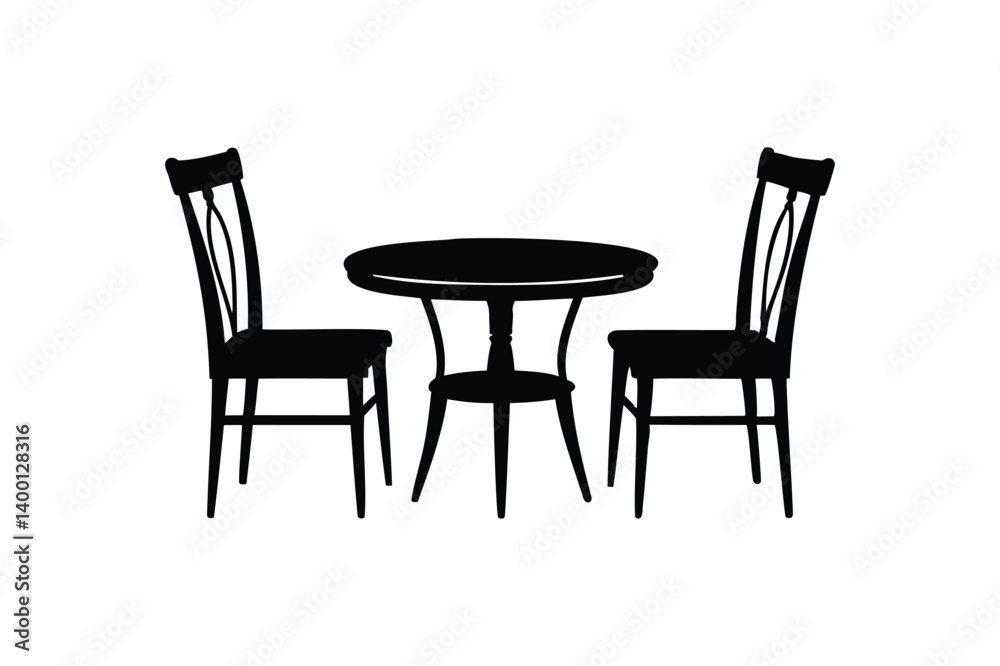 Fototapeta premium A table and chairs silhouette on white background