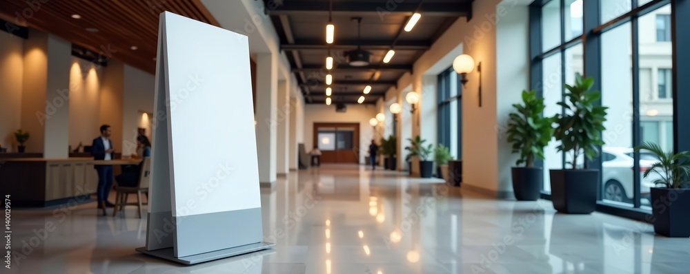 Fototapeta premium Modern interior signage stand pole in office lobby, corporate, signage