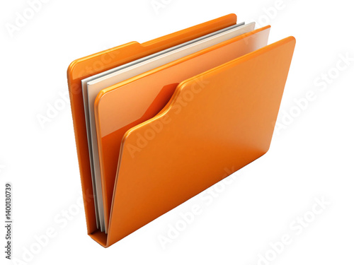 folder icon, orange color, 3D rendering, office supplies, document organization, file storage, minimalist design, clean edges, glossy surface, white background, 