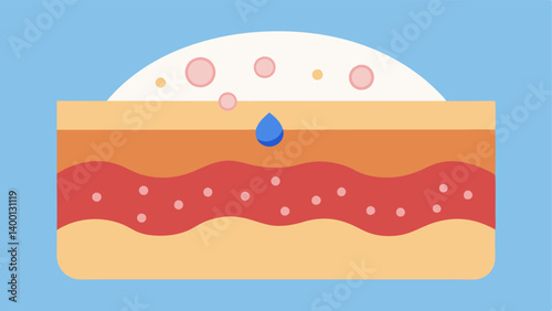 Layered Skin A crosssection of skin showing the hydrogel patch sitting on the surface with exosomes trating and revitalizing the skin layers.
