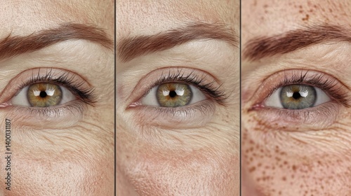 Aging process comparison of human eyes studio digital illustration close-up realism skin changes