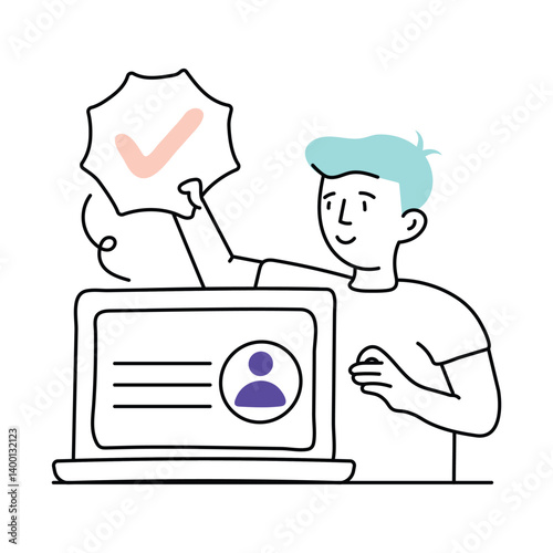 Verified Merchant vector colored minimal illustration. EPS 10 file