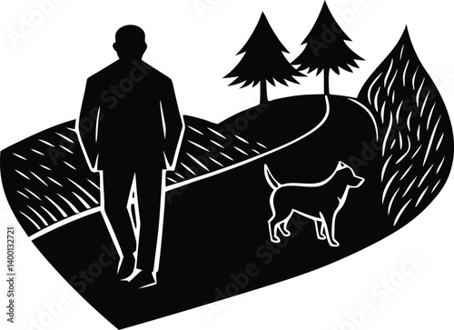 Black vector silhouette illustration of a man waking 