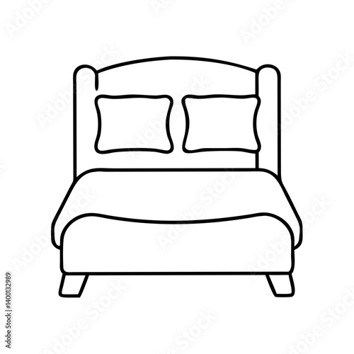 Simple Line Drawing of a Comfortable Double Bed with Pillows