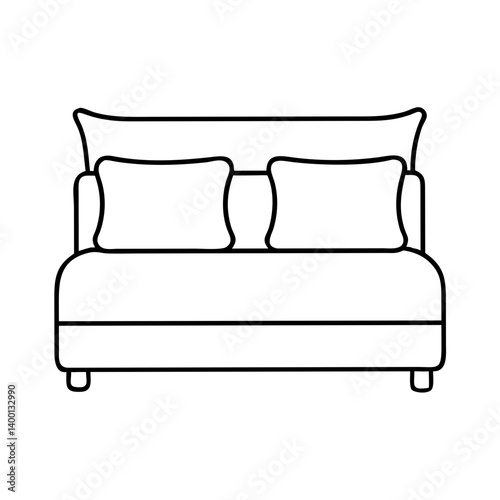 Line art illustration of a simple sofa with two pillows