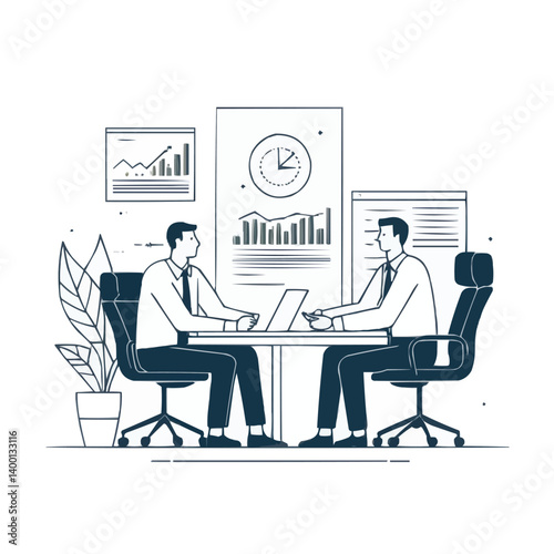 Corporate office meeting with business professionals discussing company performance