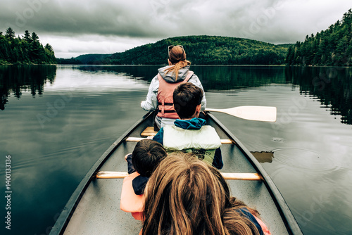 Canoeing in family vacation at La Mauricie National Park, Québec, Canada
