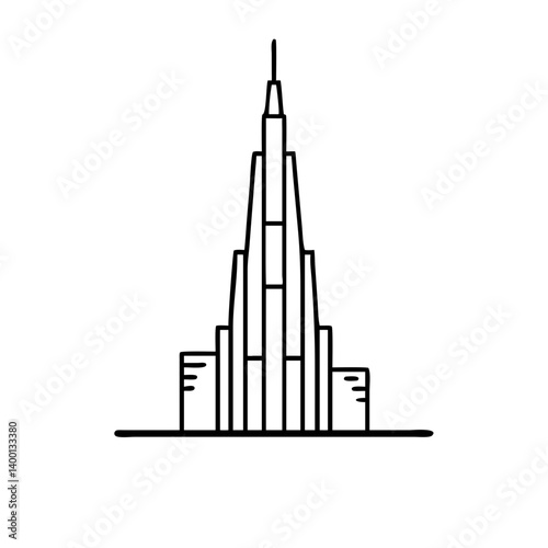 A Simple Line Drawing of the Tallest Building in the World the Burj Khalifa in Dubai United Arab Emirates