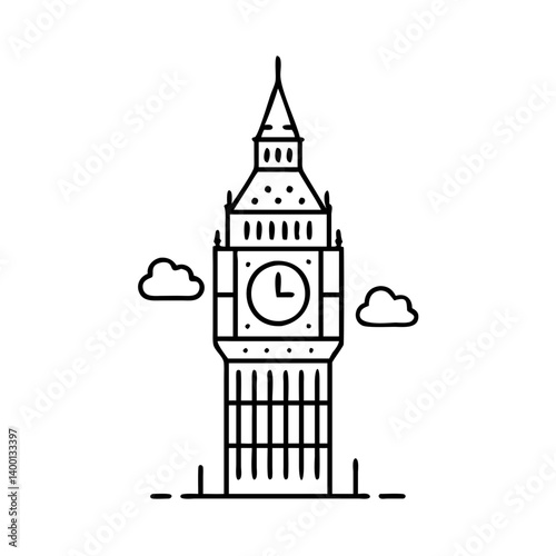 Iconic London Big Ben Clock Tower Illustration Line Art Design