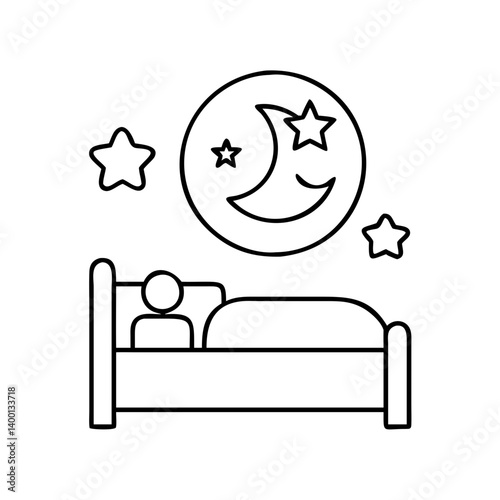 Person Sleeping in Bed at Night under the Moon and Stars Peaceful Dreamland Sweet Slumber Restful Sleep Nighttime Relaxation